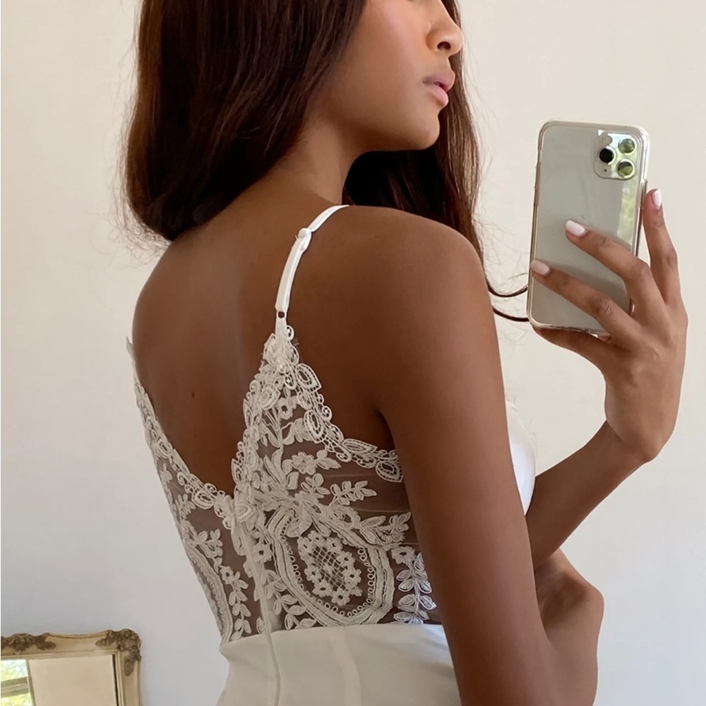 Lulus White Embroidered Bridal Shower Bachelorette Party Lace Dress Size L - Picture 5 of 10